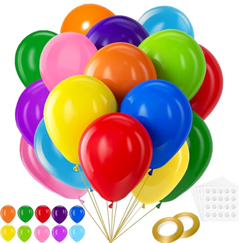 YEATOP 100PCS 12-Inch Rainbow Latex Balloons, Assorted Party Decor