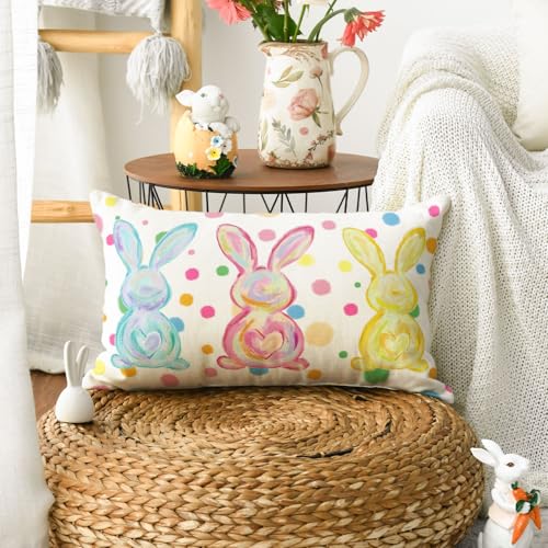AVOIN colorlife Easter Bunny Throw Pillow Cover, 12 x 20 Inch Polka Dot