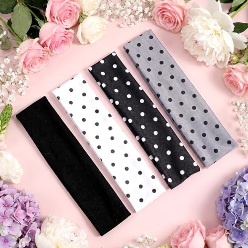 Polka Dot Headbands for Women 4-Pack Non-Slip Elastic Hair Wraps