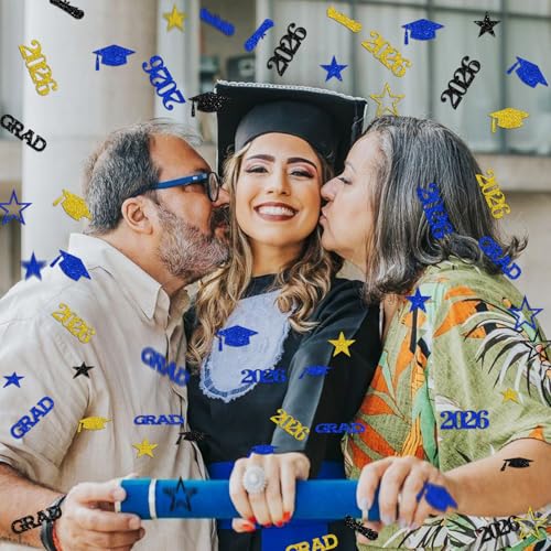 2026 Blue and Gold Graduation Confetti - 200 Pcs Glitter Decor
