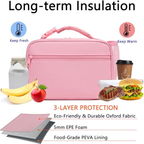 GYEUKHAM Insulated Lunch Bag - Pink Thermal Reusable Lunch Tote for Work School