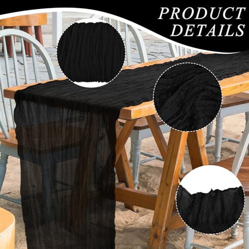 Black Cheesecloth Table Runner 10Ft for Wedding & Party Decor, Boho Style