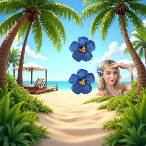 Blue Plumeria Flower Hair Clips 2-Piece Tropical Floral Hair Barrettes