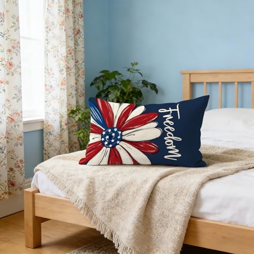 4th of July Independence Day Throw Pillow Cover 12x20 Inch Memorial Decor