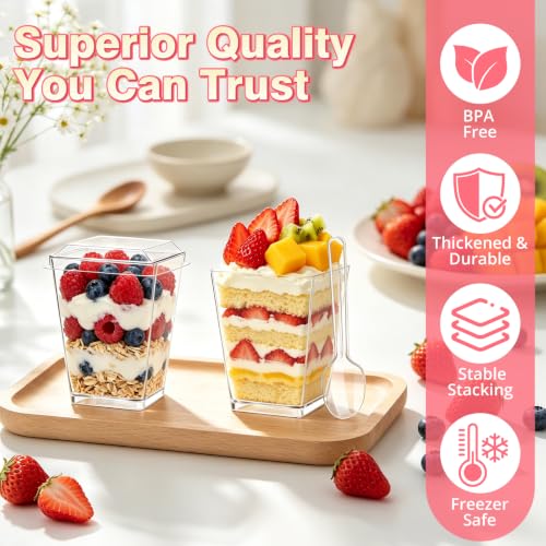 5oz Clear Plastic Dessert Cups with Lids & Spoons - 20 Pack