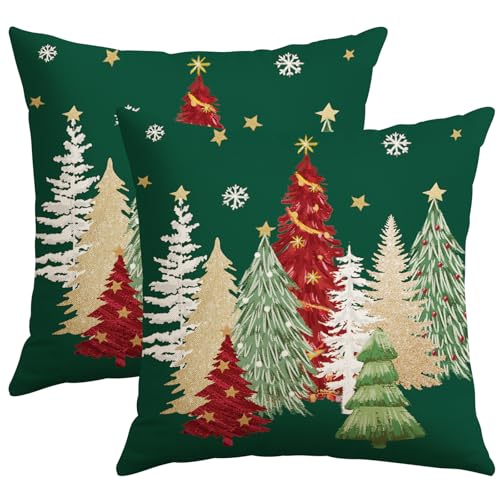 Artscope Christmas Tree Throw Pillow Covers, 18x18 Inch, Set of 2 - Green