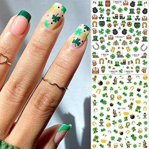 St. Patrick's Day Nail Stickers 3D Shamrock Green Clover Decals, 5 Sheets