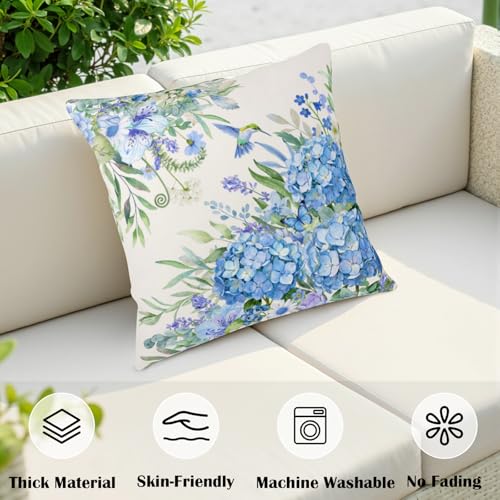 Spring Blue Hydrangea Floral Throw Pillow Covers 22x22 (Set of 2)