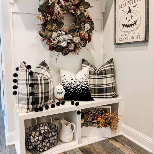 Black Bat Halloween Pillow Covers 18x18, Set of 2 Spooky Farmhouse Decor