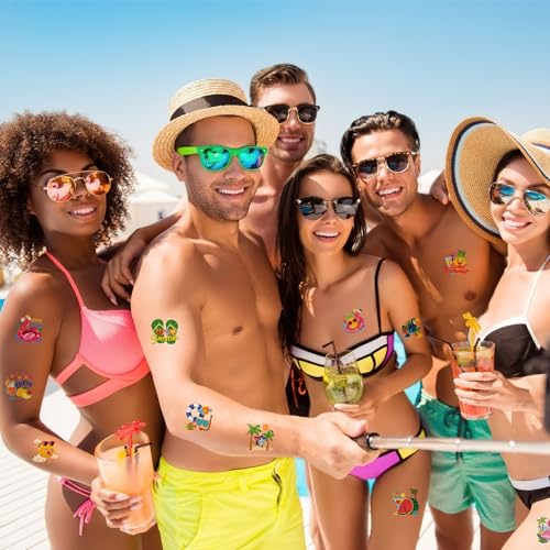 Konsait Summer Temporary Tattoos for Kids & Adults - 96 Pcs Beach Party Favors