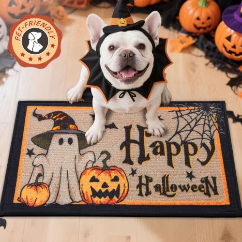 Happy Halloween Door Mat 17"x30" with Cute Ghost Design