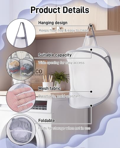 3 Pack Small Hanging Laundry Bags - Foldable Mesh Space-Saving Organizers