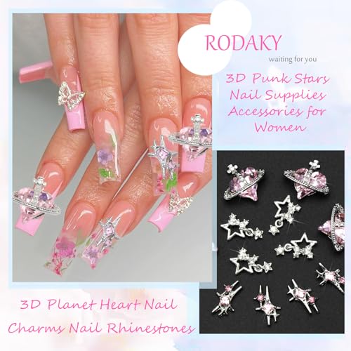 RODAKY Star and Planet Nail Charms 12pcs Crystal Rhinestone Gems