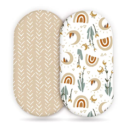 GRSSDER Rainbow Fitted Bassinet Sheets Set - Ultra Soft & Stretchy, 2 Pack