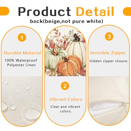 RABUSOFA Fall Pillow Covers 18x18 Inch Waterproof Outdoor Thanksgiving Cushion Cases
