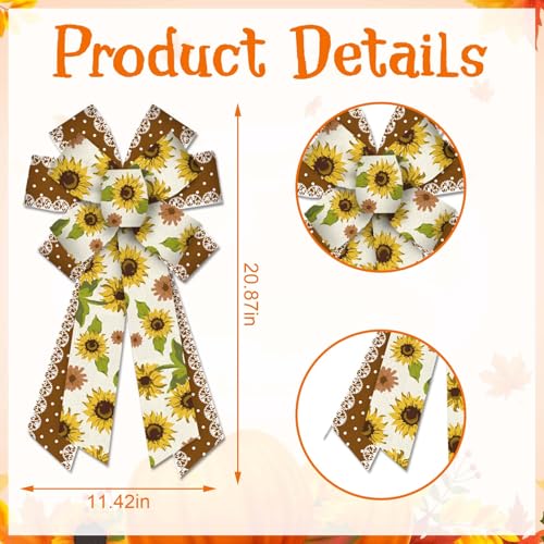 Large Sunflower Burlap Bow for Wreath Decorations - 11.42" x 20.87"