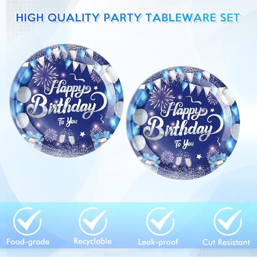Navy Blue and Silver Birthday Party Tableware Set - Plates and Napkins