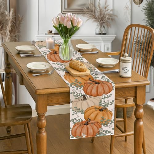 Orange Pumpkin Fall Table Runner 13x72 Inch Harvest Thanksgiving Decor