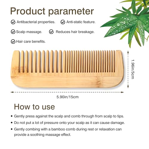 Zoolinn Pure Bamboo Dual-Head Comb – Wide and Fine Teeth for Hair Grooming