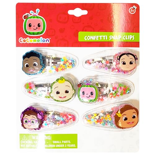 Cocomelon Hair Clips for Girls - 6pc Magical Confetti Snap Clips