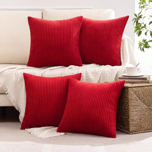 MIULEE Red Corduroy Throw Pillow Covers 16x16 Set of 4 - Christmas Decor