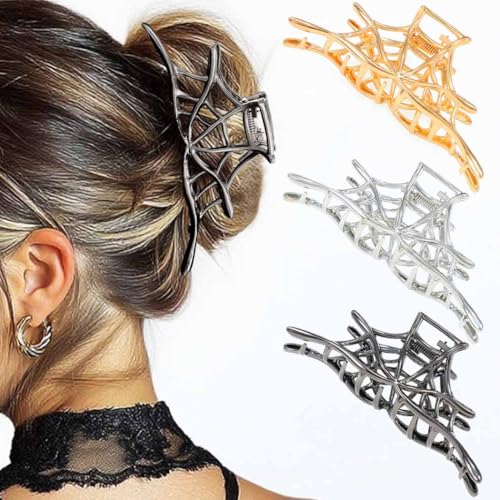 BARTOSI Halloween Spider Web Metal Hair Claw Clips 3-Pack Gothic Hair Accessories
