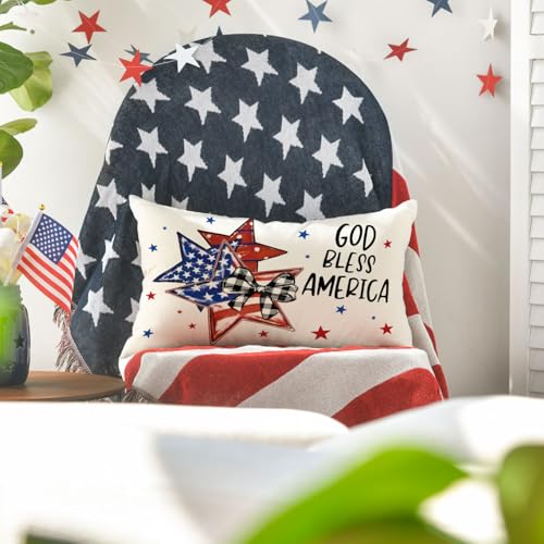 AVOIN colorlife 4th of July God Bless America Throw Pillow Cover 12x20 Inch Flag Stars Decor