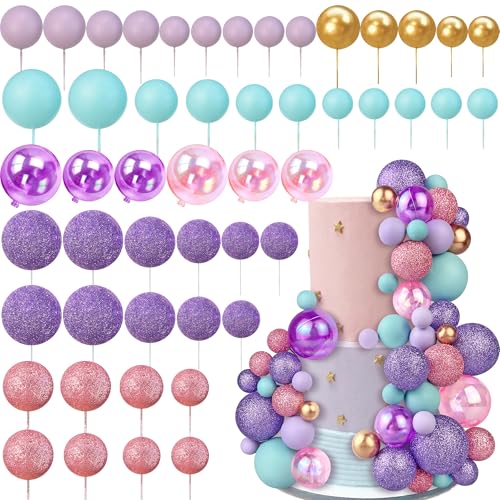 50PCS Pink Blue Purple Macaron Ball Cake Toppers for DIY Baking & Wedding Decor