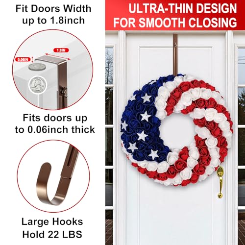 2-Pack Adjustable Wreath Hangers for Front Door - Heavy Duty Metal Hooks