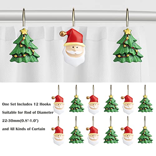 HELORAY Christmas Shower Curtain Hooks - Rust-Proof Metal Rings, Set of 12
