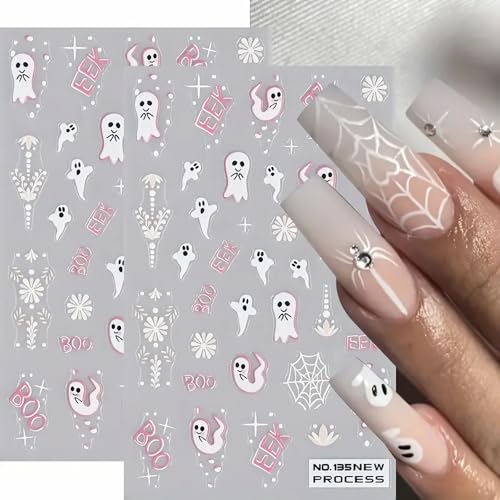 5D Embossed Halloween Ghost Nail Stickers Self-Adhesive Decals