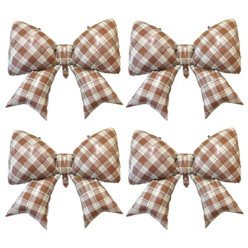 Brown Plaid Bow Foil Balloons - Rustic Party Decor for Showers & Birthdays