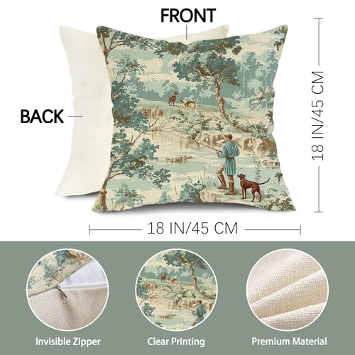 Fjfz French Country 18x18 Inch Decorative Throw Pillow Covers Set of 2 - Cotton Linen