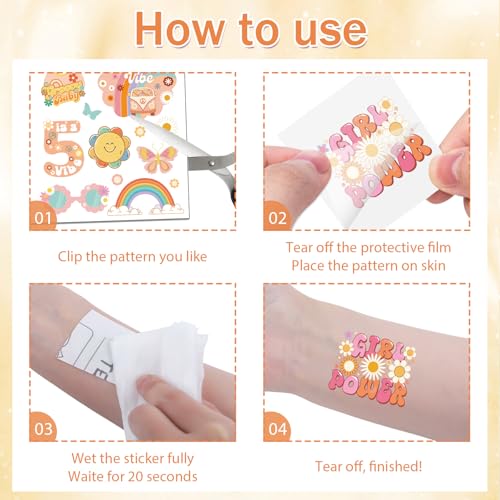Five Is A Vibe Temporary Tattoos - 20 Sheets Groovy Retro 5th Birthday Party Favors
