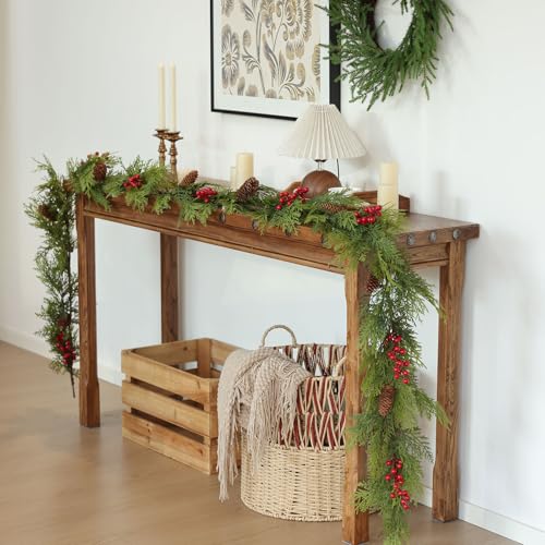 Artificial Pine Garland 6 Feet with Pinecones & Berries - Christmas Decor, Pine Mix
