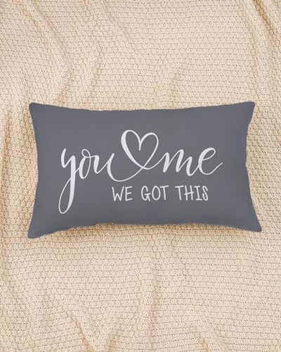 You & Me Farmhouse Lumbar Pillow Cover, 12x20 Inch Grey Rustic Script