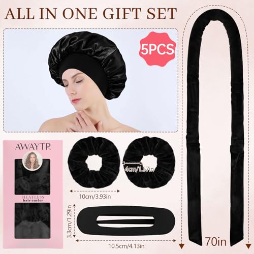 AWAYTR Velvet Heatless Hair Curler Set - Overnight Waves with Satin Bonnet & Scrunchies