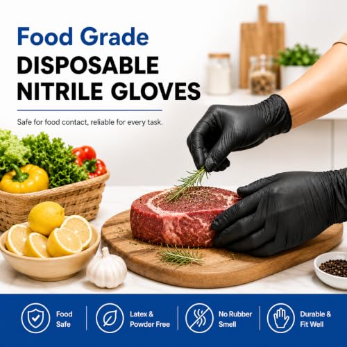 Black Nitrile Disposable Gloves - Food Grade, 5 Mil, XLarge, 100 Count