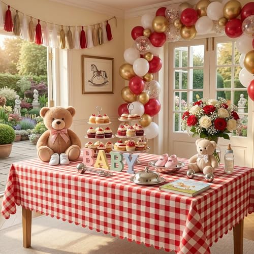 2 Pack Red Gingham Tablecloths - Waterproof 54x108 Inch Covers
