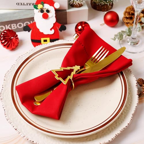 Christmas Tree Napkin Rings Set of 12 - Gold Hollow Holiday Table Decor