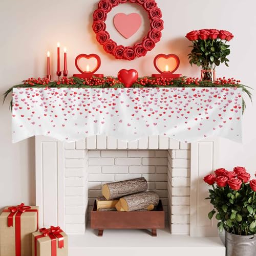 Pink Heart Shape Mantel Scarf - 70x17in Elegant Fireplace Decor
