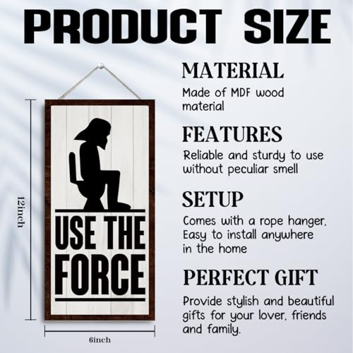 Use the Force Funny Toilet Sign - Wooden Bathroom Wall Decor Plaque