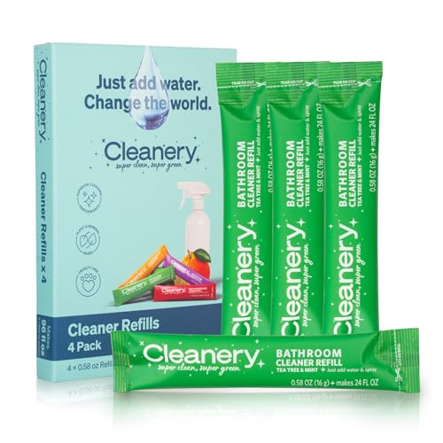 Cleanery Bathroom Cleaner Powder Concentrate Refills, Tea Tree & Mint, 4 Pack