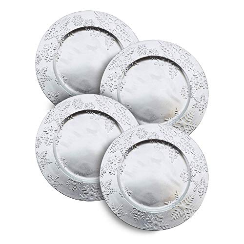 Snowflake Design Christmas Charger Plates Set of 4 - Silver, 13 Inch