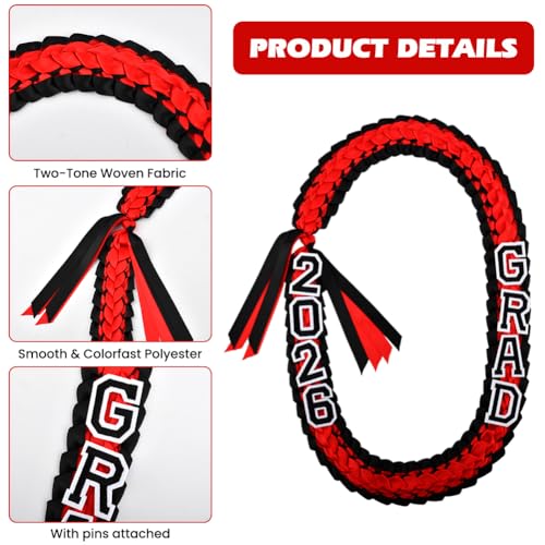 Class of 2026 Graduation Ribbon Lei with Brooches, Braided Garland Necklace