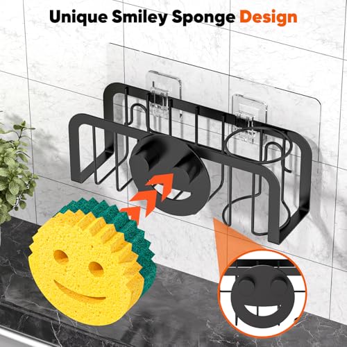 Kitchen Sink Sponge Holder with Suction Cups - Stainless Steel Sink Caddy Organizer for Dish Brush & Soap