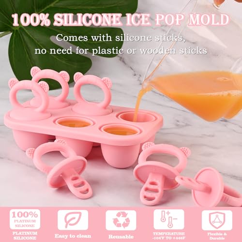Sakolla 6-Cavity Silicone Baby Popsicle Mold - Mini Ice Pop Maker (Pink)