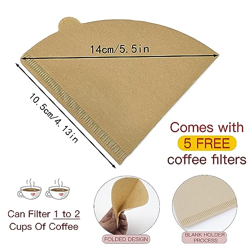 Collapsible Silicone Coffee Dripper with 5 Filters - Portable & Easy to Clean