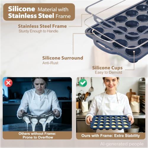Mini Silicone Muffin Pan with Frame - 24 Cup Non-Stick Mold