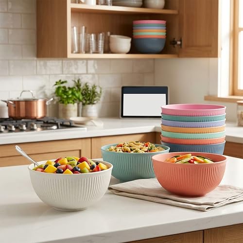 JINLIFA 8-Piece Wheat Straw Cereal Bowls - 24 oz Unbreakable Kitchen Bowls